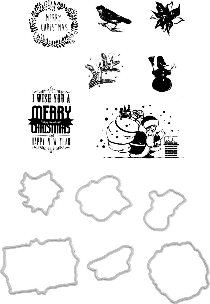 FINDit Stanzformen- und Stempel-Set Merry Christmas, 13 Teile, Grußkarten