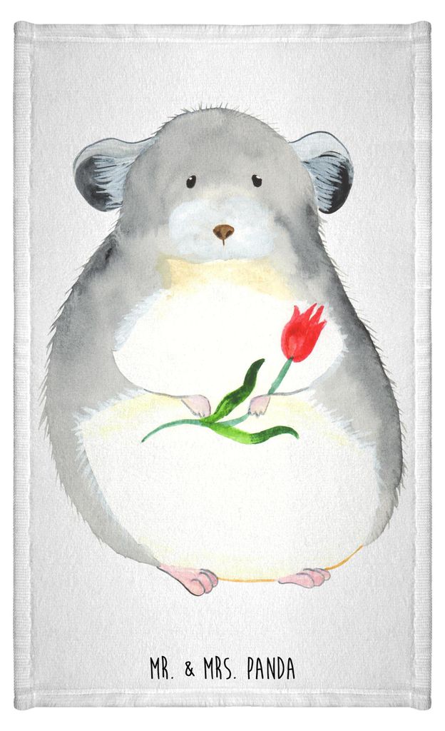 Mr. & Mrs. Panda Handtuch Chinchilla Blume - Weiß - Geschenk, Lustige Sprüche, gäste wc, baumwolle, Büro, Gästehandtuch Bunt, Glücklichsein, ...