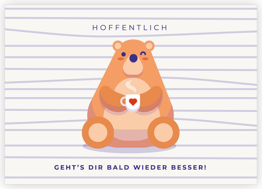 Beistandskarte mit Bär und Herz Tasse zur Genesung und gegen Seelen-Schmerzen