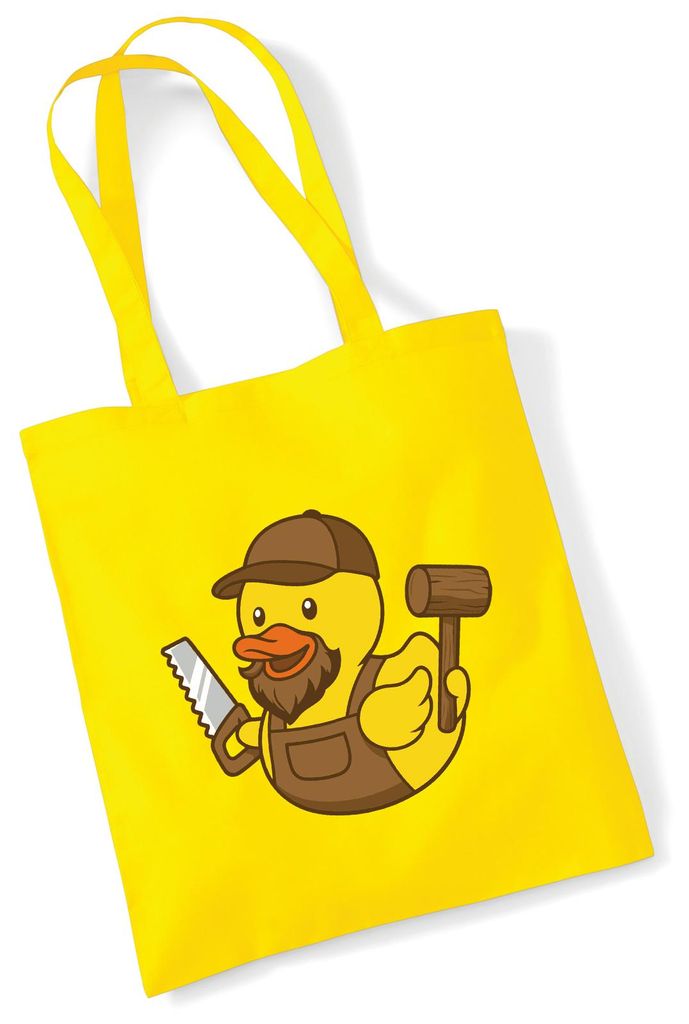 Huuraa Jutebeutel Quietscheente Schreinerei Comic Gummiente 10 Liter Yellow Baumwolle Tasche Geschenkidee