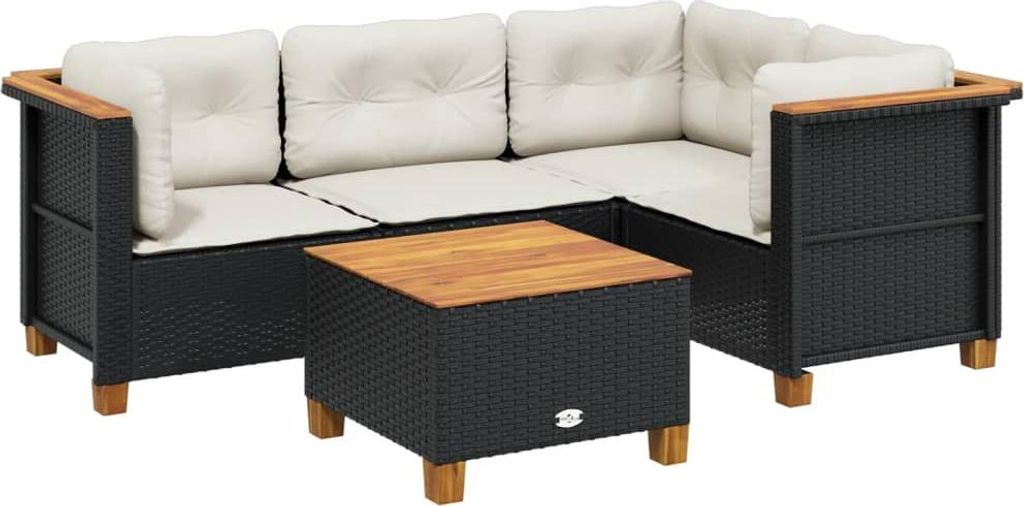 vidaXL 5-tlg. Garten-Sofagarnitur mit Kissen Schwarz Poly Rattan