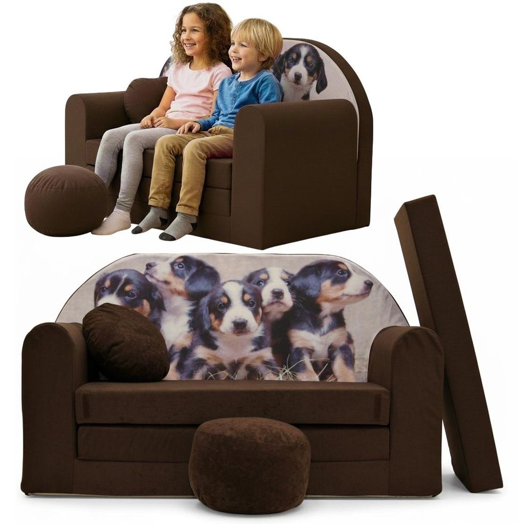 TUPPI Kindersofa Kinder Couch mit Schlaffunktion ausklappbar, 168x98cm, Set mit Kissen und Fußstütze, Spielsofa, Bettfunktion - Mädchen Jungen, ...