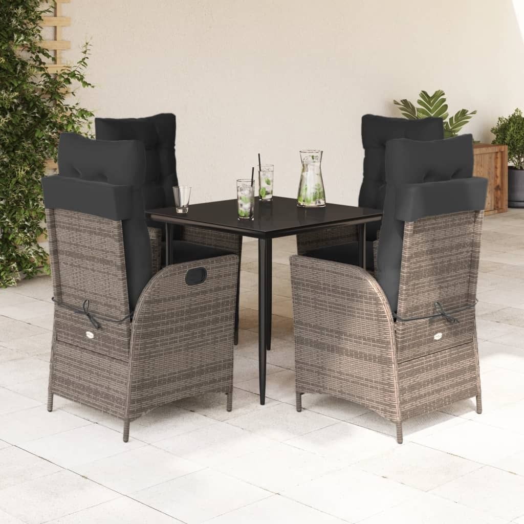 Maison Exclusive - 5-tlg. Garten-Essgruppe mit Kissen Grau Poly Rattan