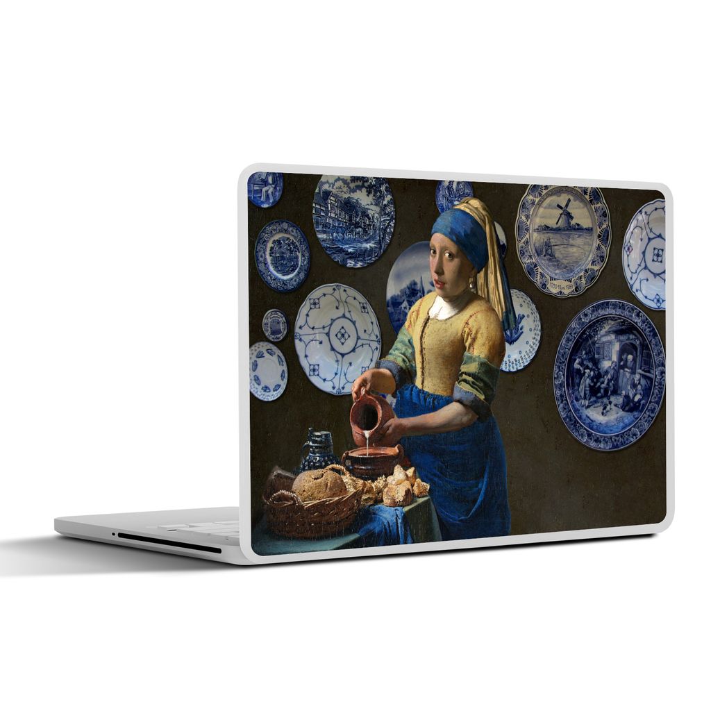 MuchoWow Laptop Aufkleber Sticker Cover Mädchen mit Perlenohrring - Milchmädchen - Delfter Blau 25x18 cm - Laptop-Deko