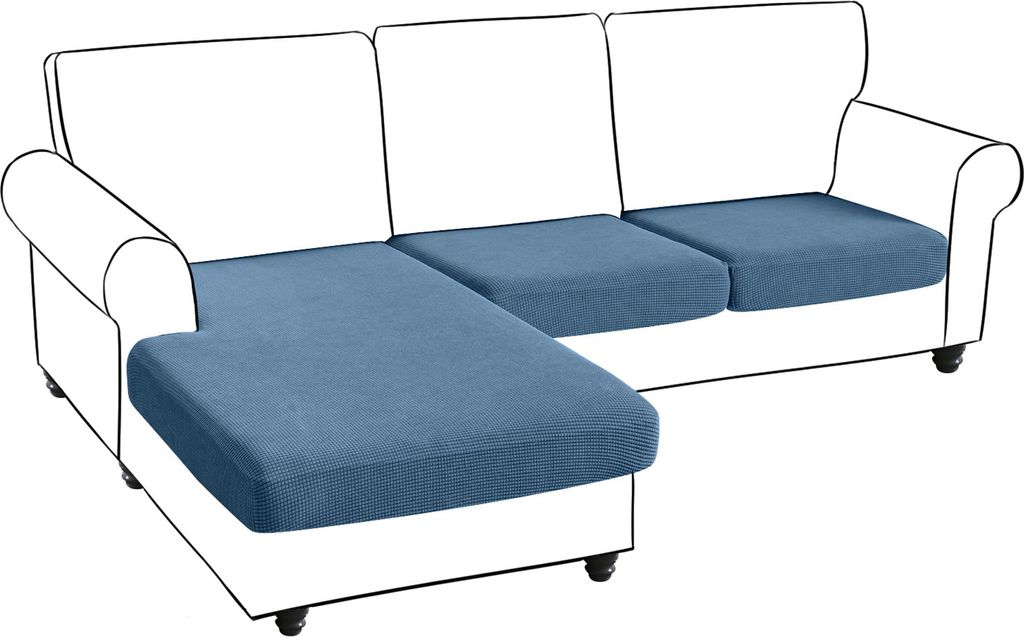 Sofa Sitzkissenbezug 2 Sitzer + Chaise, Stretch Jacquard L-Form Sofa Sitzkissen Sofabezug Schonbezug Sofaschoner, Blau