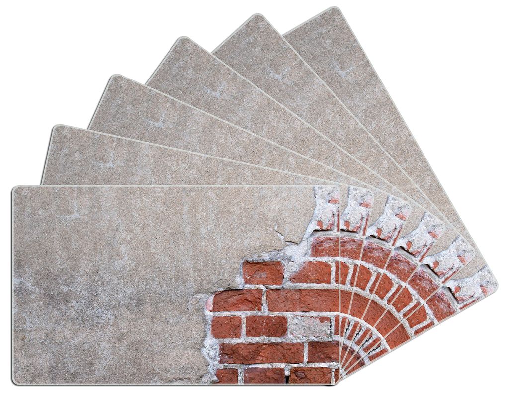Wallario Frühstücksbrettchen 6er Set aus Glas, je 14 x 23 cm, mit rutschfesten Füßen, Motiv Steinwand rote Ziegelsteine mit Putz