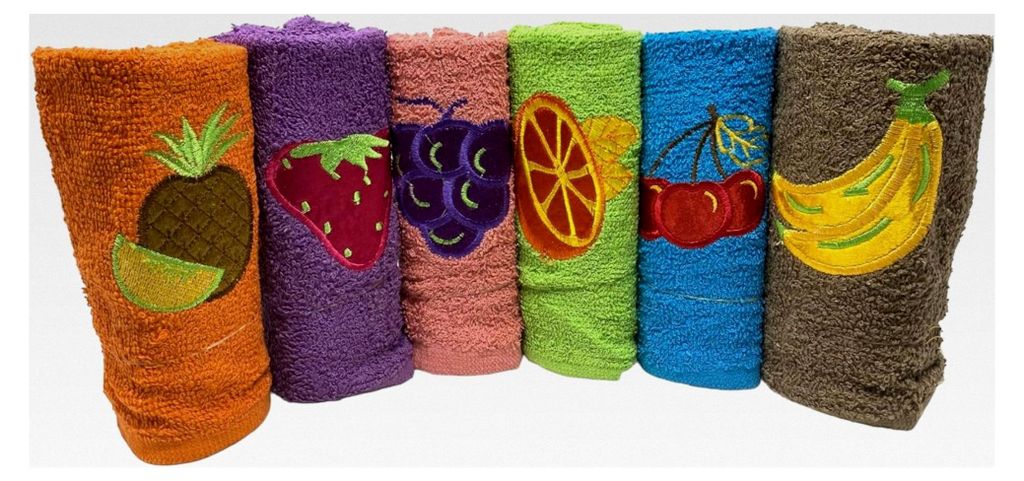 6 Geschirrtücher aus 100% Baumwolle, Frottee-Handtücher 50 x 50 cm, saugfähig, weich und langlebig, bestickte Motive, 500 g/m²