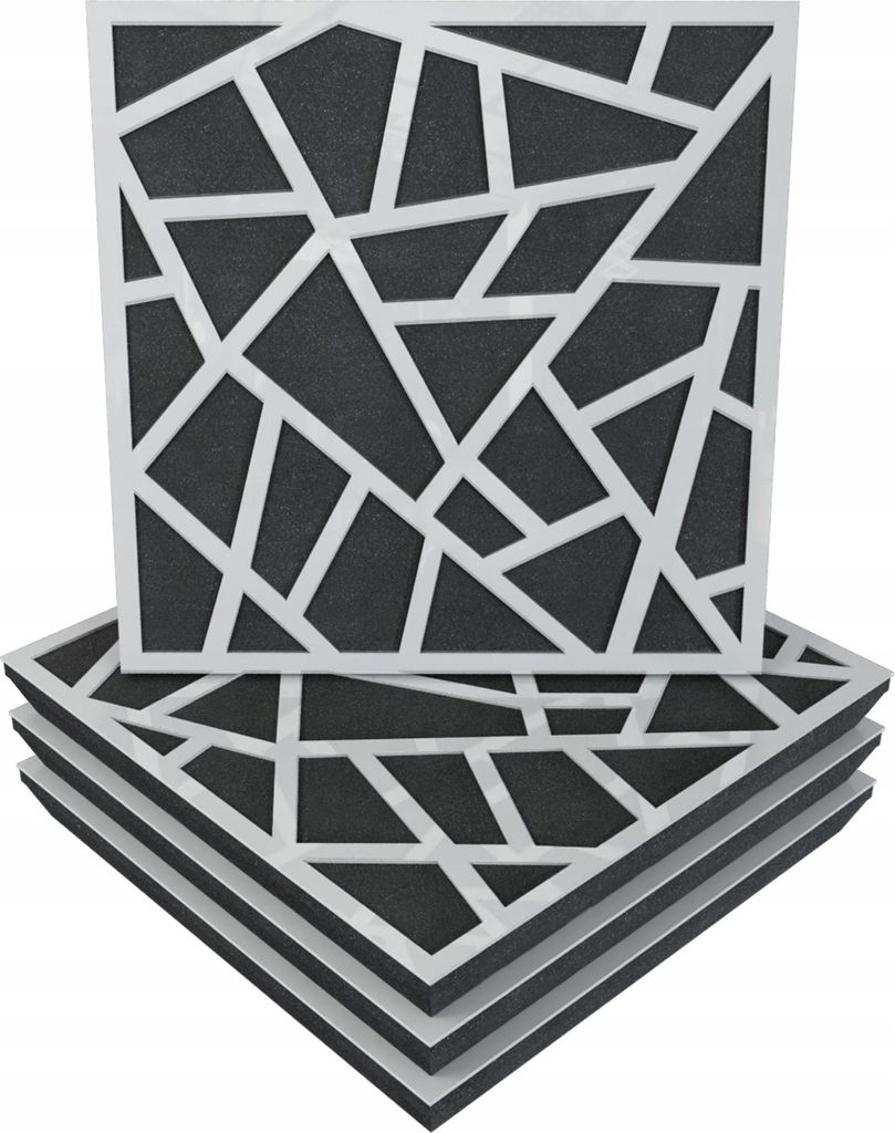 4 Stück AKUSTIK-WANDPANEELE mit Montageset | "SKYROSS" 50x50x5cm | Absorption und Diffusion | Farbe: Weiß glänzender Kunststoff