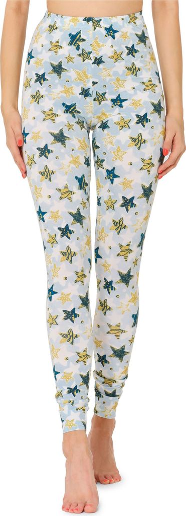 Merry Style Damen Lange Leggings mit Allover Print Muster bunt MS10-338(Weiß/Blau Gold Sterne,XS)