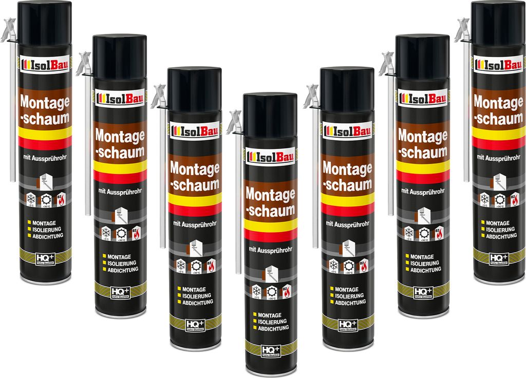 Isolbau 7 x 750 ml Montageschaum mit Aussprührohr - PolyurethanBauschaum für Montage, Isolierung, Abdichtung, Innen & außen