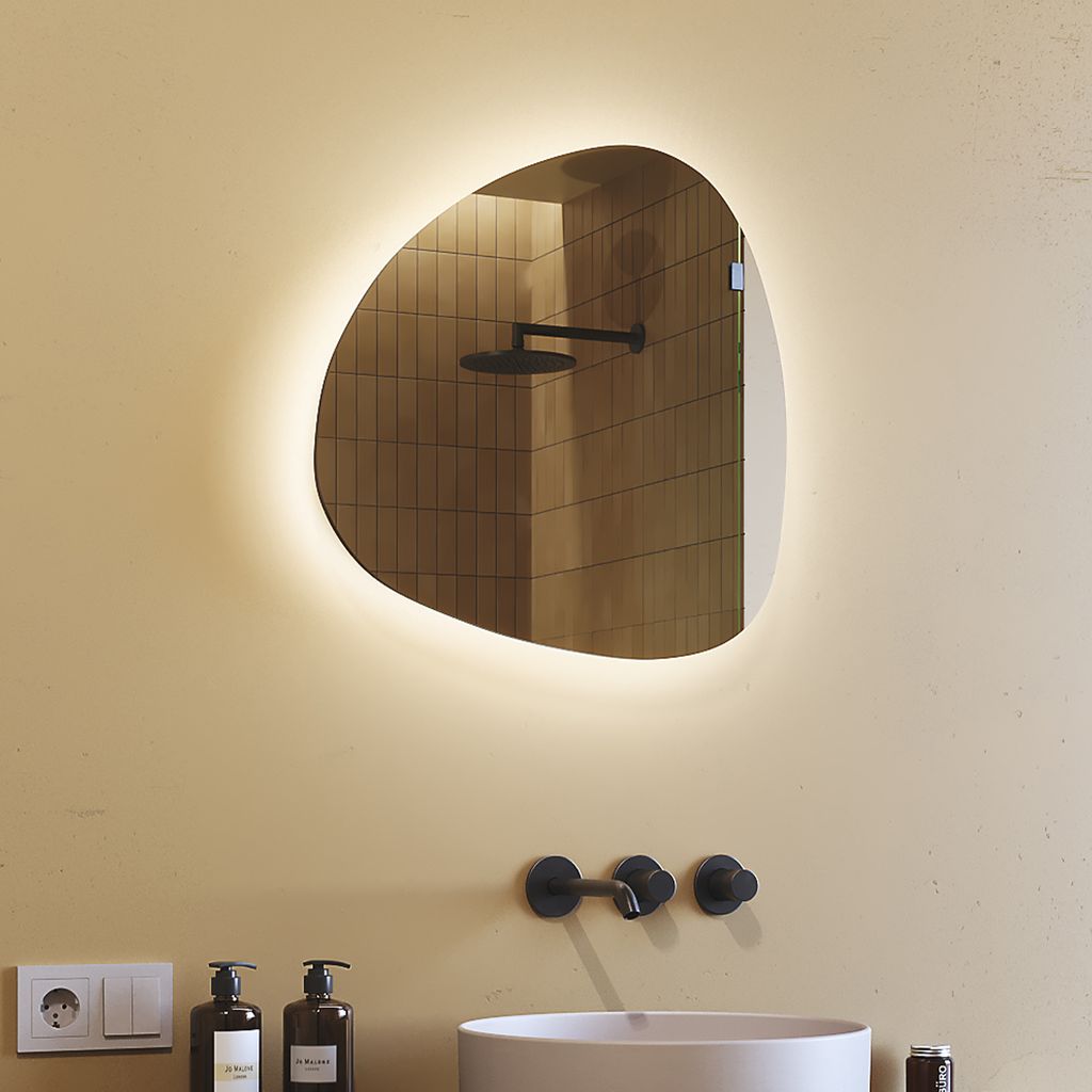 Unregelmäßiger asymmetrischer Spiegel mit LED Beleuchtung 54x54 cm - mit LED Beleuchtung - LED Farbe Kaltweiß 6500K - Beleuchtet Wandspiegel Lic...