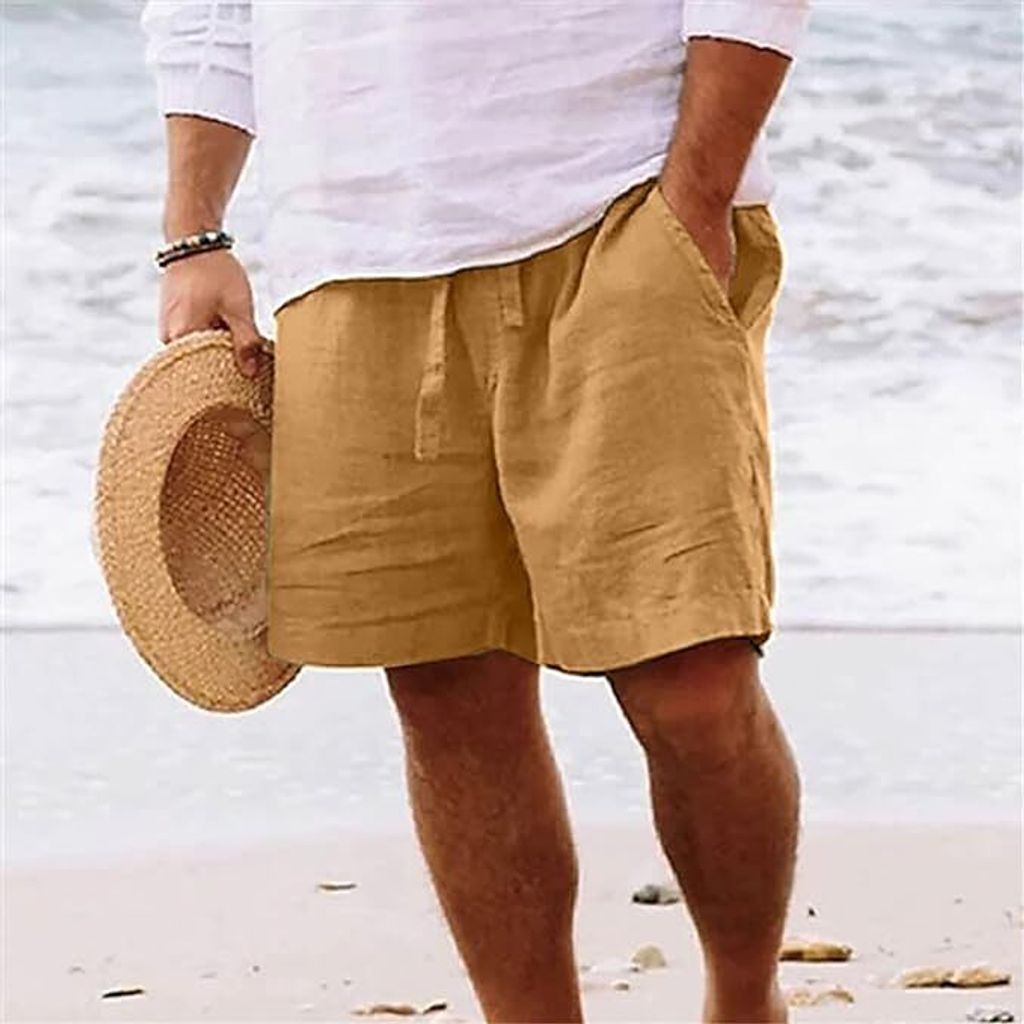 Kurze Hosen Herren Baumwolle Cord Shorts Mit Gummizug Sportshorts Elastische Taille Short Casual Herren-Shorts Regulär Fit Strandhose Baggy Boardshorts Kordelzug Laufshorts Freizeithose Beige S-XXL