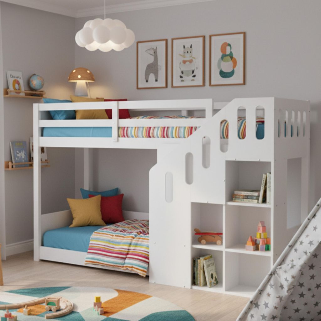 Merax Etagenbett 90x200cm mit Treppe und Schließfächern, Produktbild 