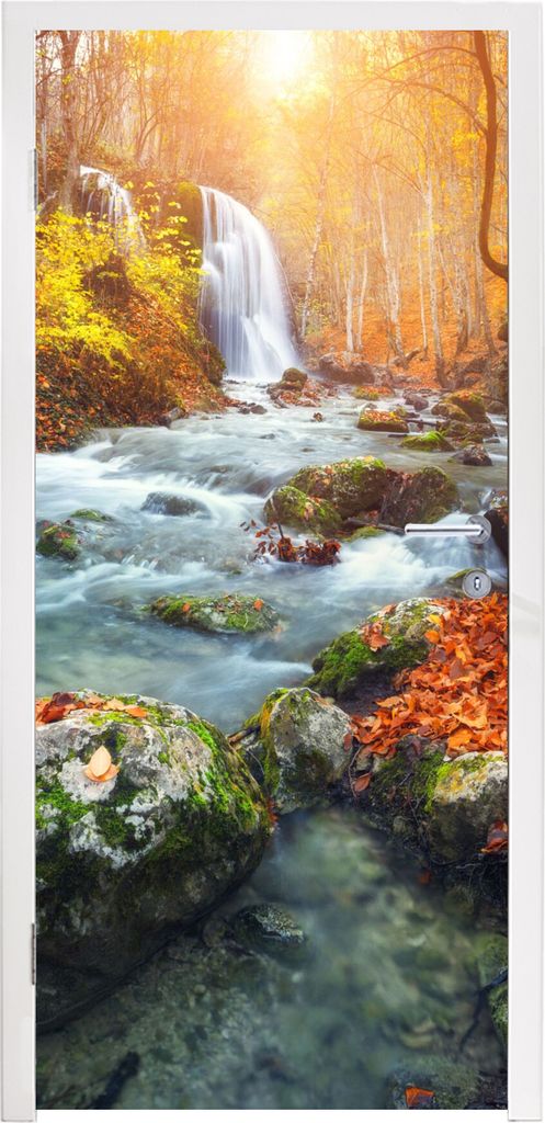 MuchoWow Türtapete Selbstklebende Türfolie Natur - Sonne - Herbst 95x215 cm Türposter Türaufkleber Klebefolie Türklebefolie - Tür Tapete - ...