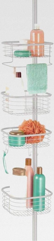 Duschregal ohne Bohren – praktischer Shower Caddy für die Ecke aus Metall und Kunststoff – ausziehbare Duschablage mit 4 Körben für Shampoo ...