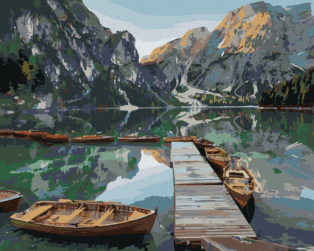 Zuty - Malen nach Zahlen - BOOTE AUF EINEM BERGSEE, 40x50 cm, ohne Keilrahmen