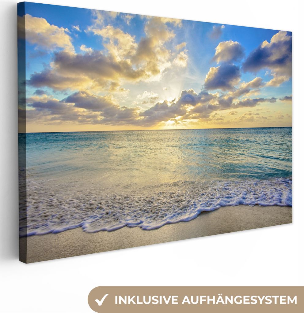 OneMillionCanvasses - Leinwandbilder - 150x100 cm, Meer - Strand - Wolken - Sonne, Wandbilder Kunstdruck Wanddekoration
