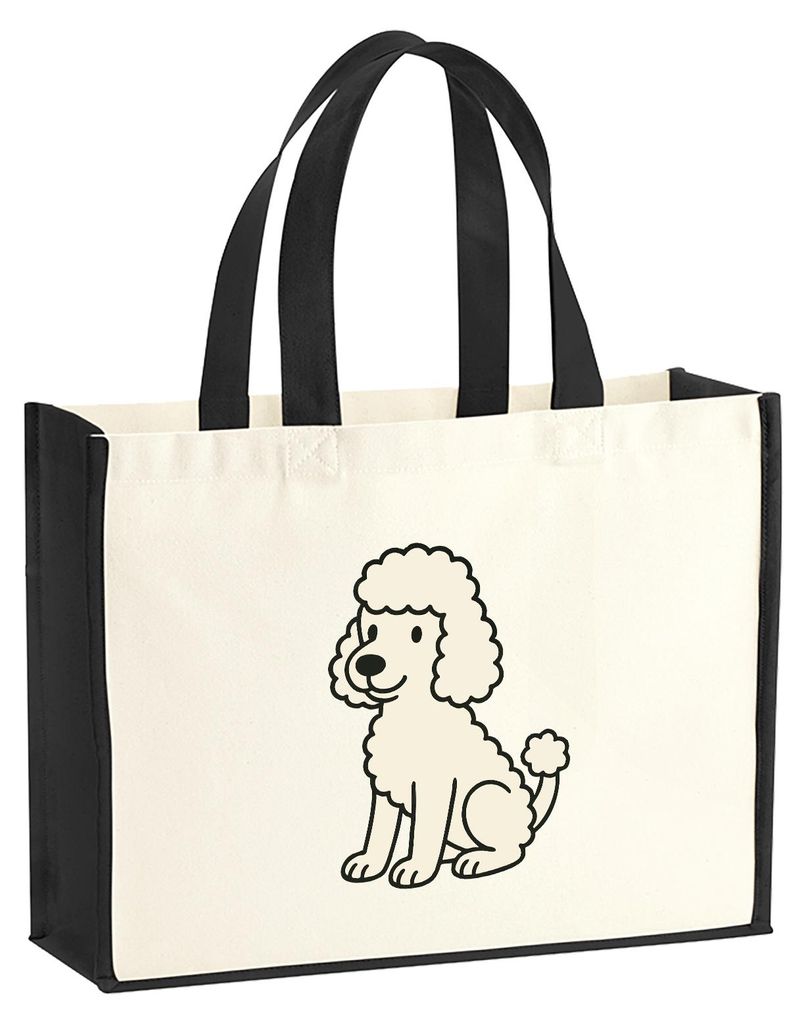 Huuraa Jutetasche Pudel Curly Comic 21 Liter Black Jute und Baumwolle Einkaufstasche Geschenkidee