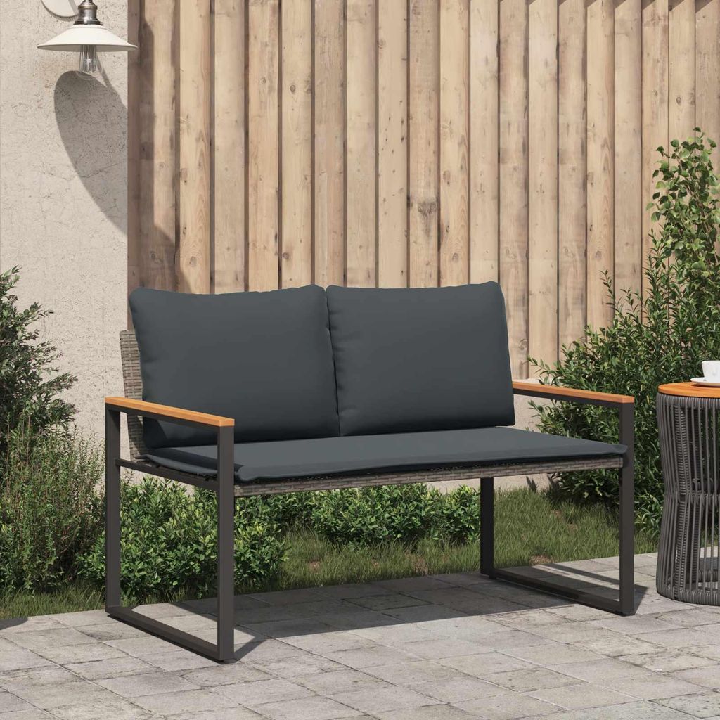 (Design 2026) Bank mit Kissen Grau und Dunkelgrau 115 x 65 x 72cm Rattan - HOMMIE 855393 - Gartenbänke