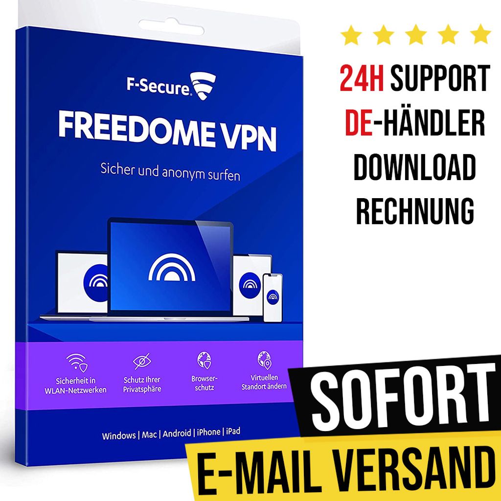 F-Secure F-Secure Freedome VPN 2022 3 Geräte 2 Jahre 3 PC 1 Jahr 2021 DE 