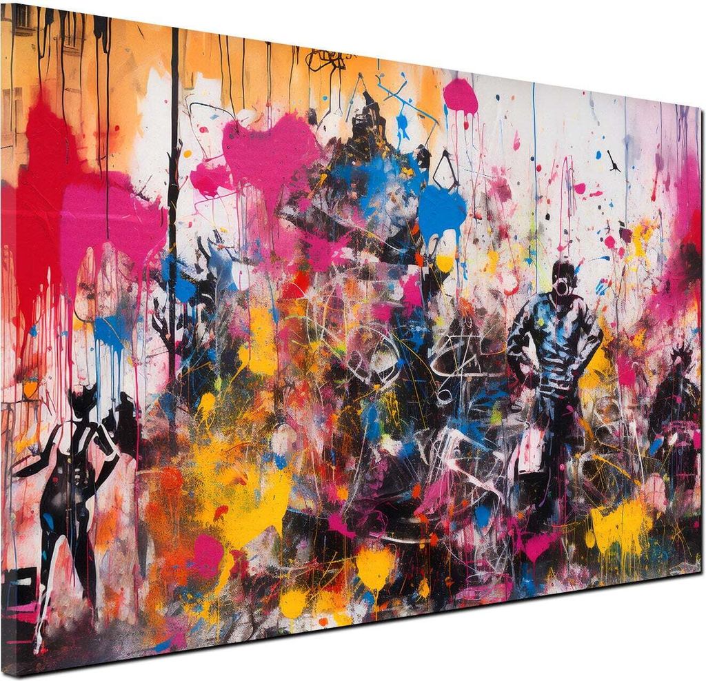 Street Art Multicolour Wandbild Leinwandbild abstrakt Kunstdruck XL Wanddeko: 90x60x4cm