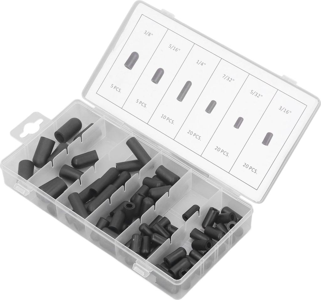 80-teiliges Sortiment an Staubsauger-Verschlusskappen aus Gummi, hochtemperaturbeständig, auslaufsicher, Größen 5/32 Zoll bis 3/8 Zoll, Schwarz