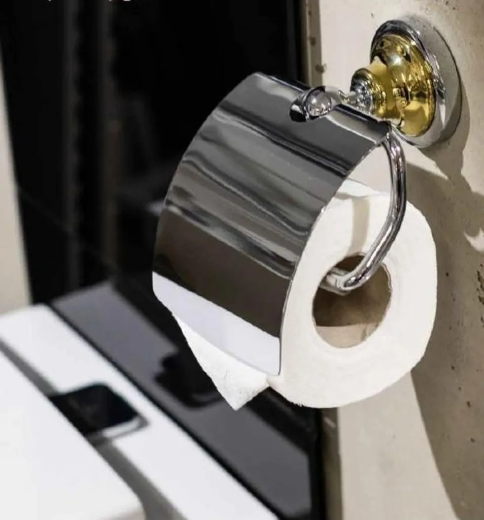 Distributeur papier toilette finition dorée et chrome style rétro