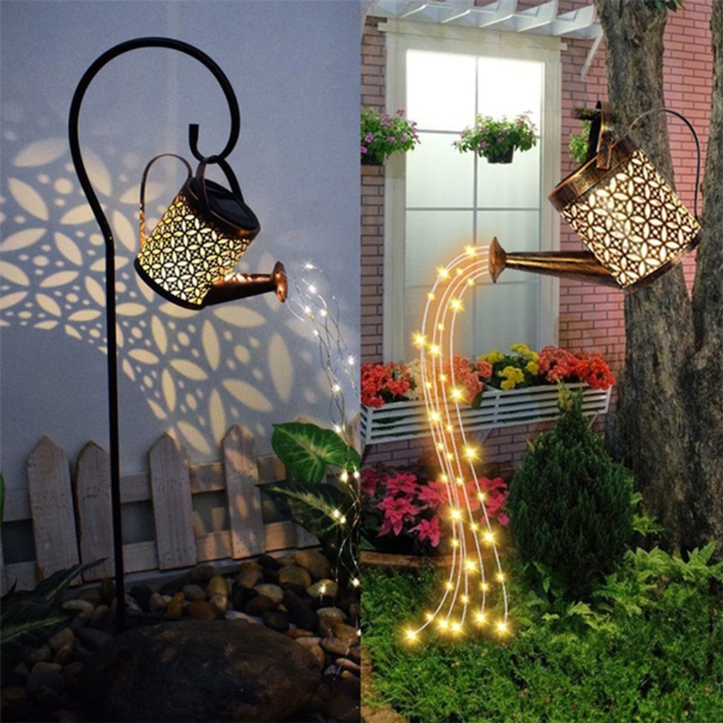 LED Aussen Lampen Garten Gießkanne Lichter Solar Wasserfall Leuchten Beleuchtung 