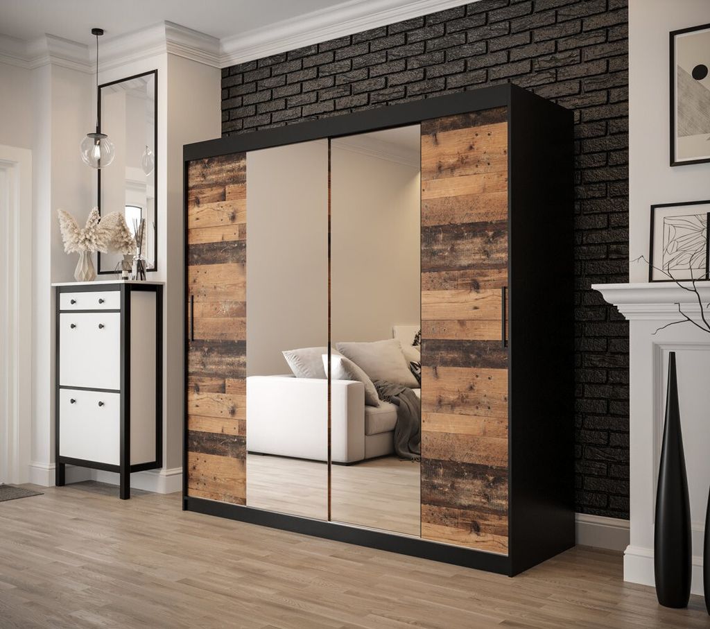 Zweitüriger Kleiderschrank ORISA 2 – Breite 200 cm, schwarz / Old Style