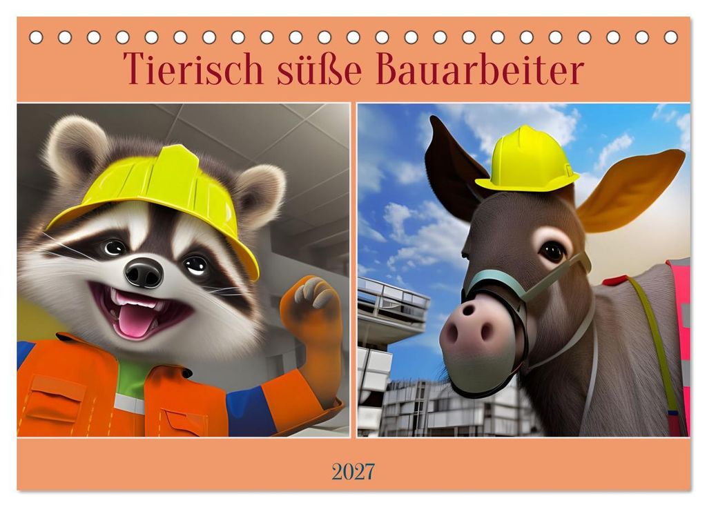 Tierisch süße Bauarbeiter (Tischkalender 2027 DIN A5 quer), CALVENDO Monatskalender