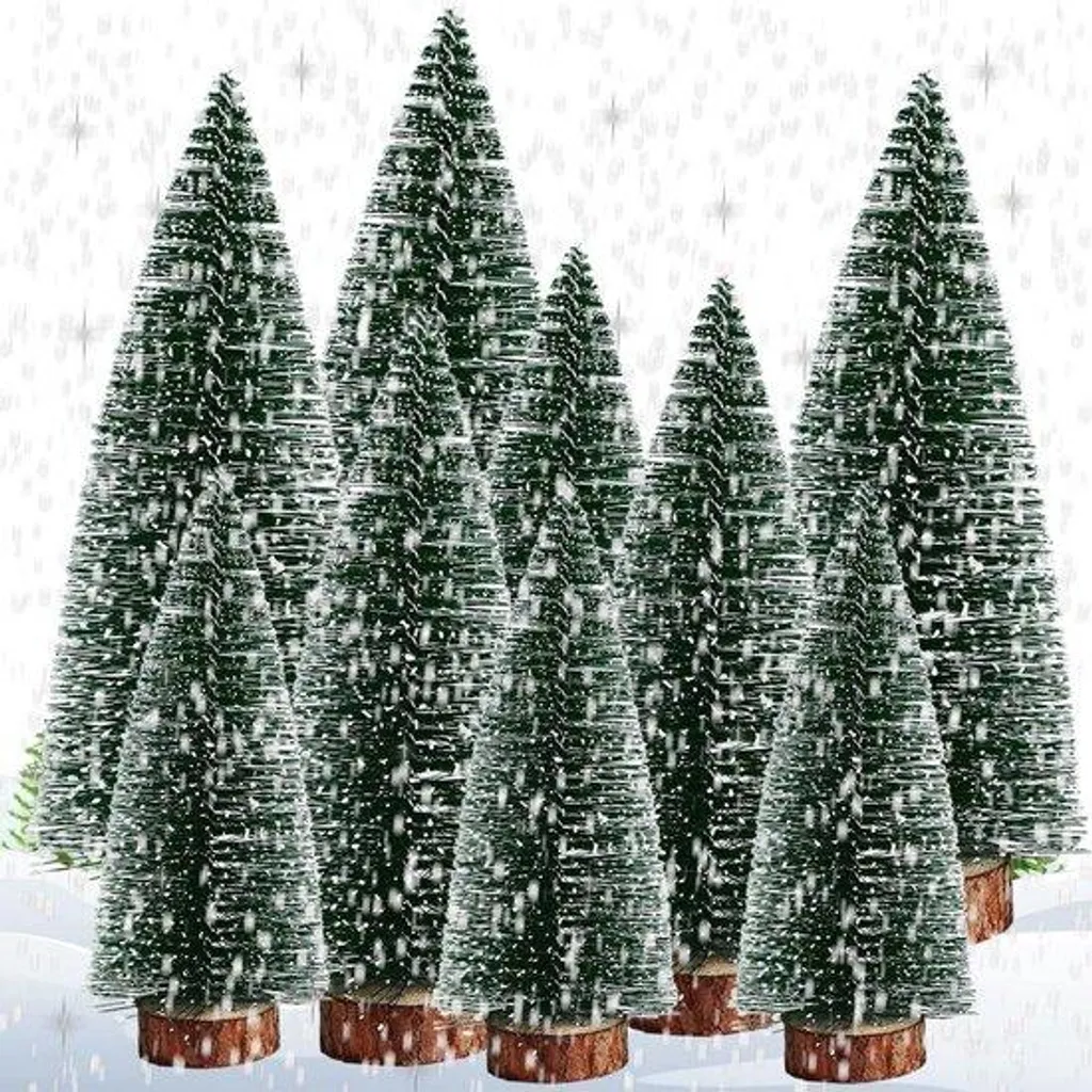 Lot de 9 Petits Sapins de Noël Verts 10-20 cm avec Socle en Bois Stable