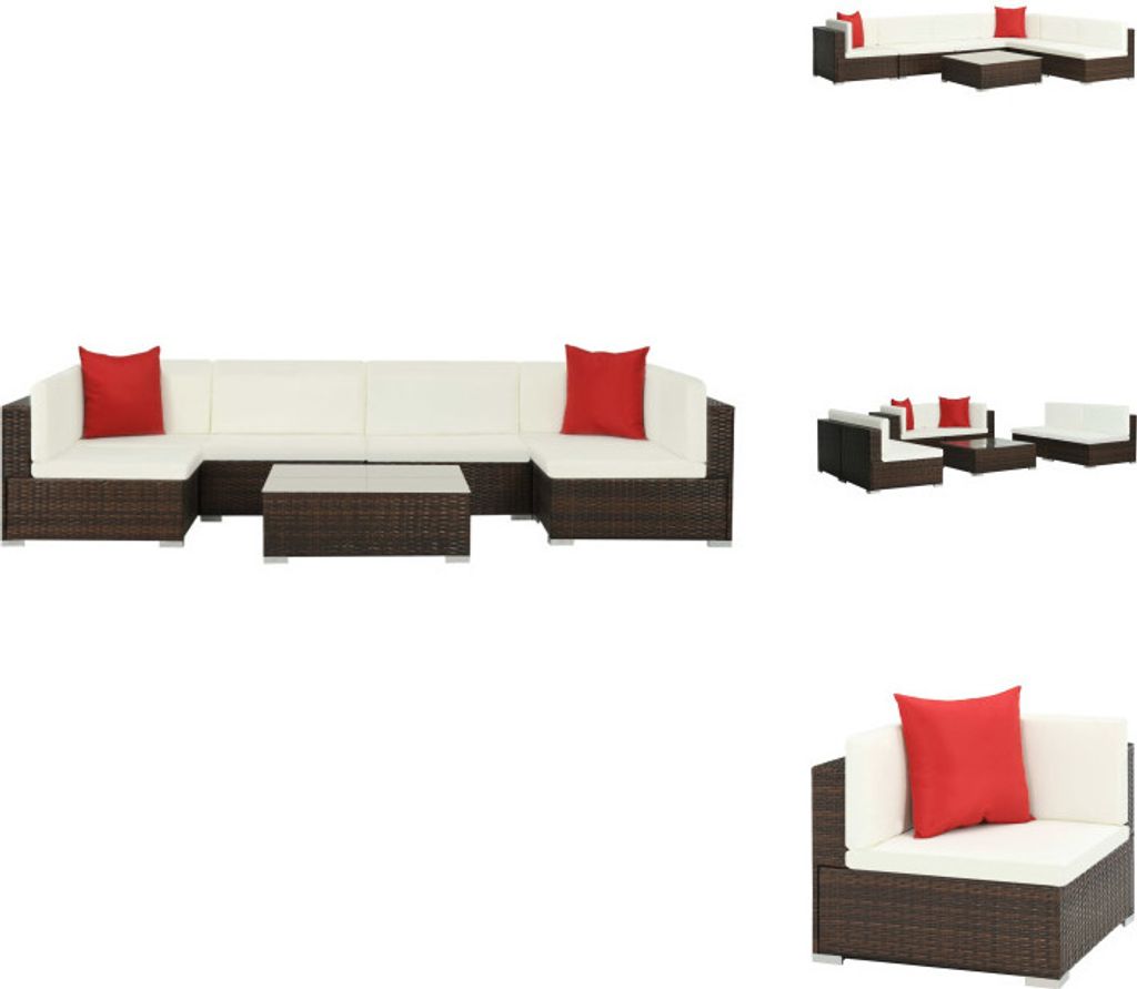 vidaXL 7-tlg. Garten-Lounge-Set mit Auflagen Poly Rattan Braun - Gartenmöbel-Sets