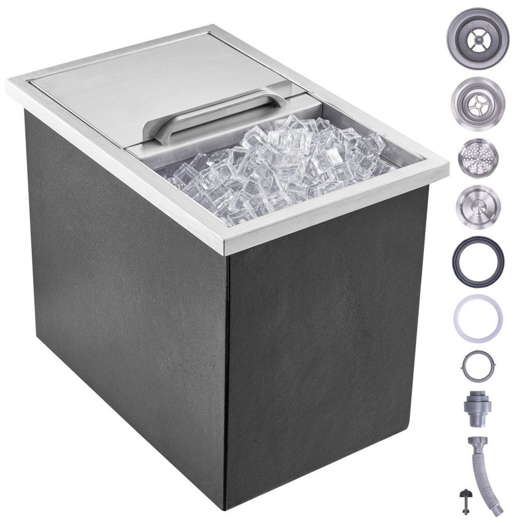 26,7L Drop-in-Eisbox, Edelstahl-Eiskühler 456x304x371mm - Kommerzieller Eisbehälter mit Schiebedeckel - Eingebaute Eisspeichertruhe, Abflussrohr ...