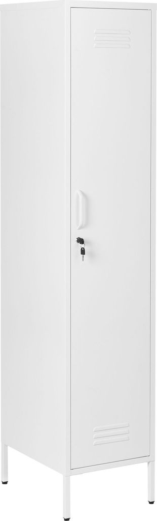 BELIANI Metallschrank Weiß Stahl 185cm hoch Modern mit abschließbarer Tür Kleiderstange 2 Türhaken 5 Fächern Wohnzimmer Schlafzimmer Flur Bür...