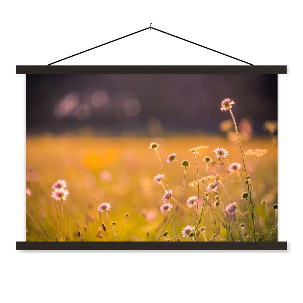 MuchoWow Textilposter Blumen - Hell - Rosa 60x40 cm mit schwarzem Rahmen - Hölzernes