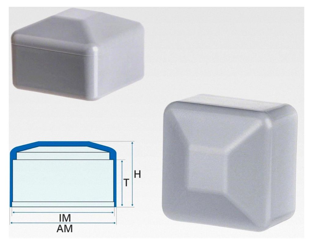 Zaunpfahlkappe 60x60 mm 5 Stück Grau quadratische Pfostenkappen Zaunabdeckung Kunststoff Deckel