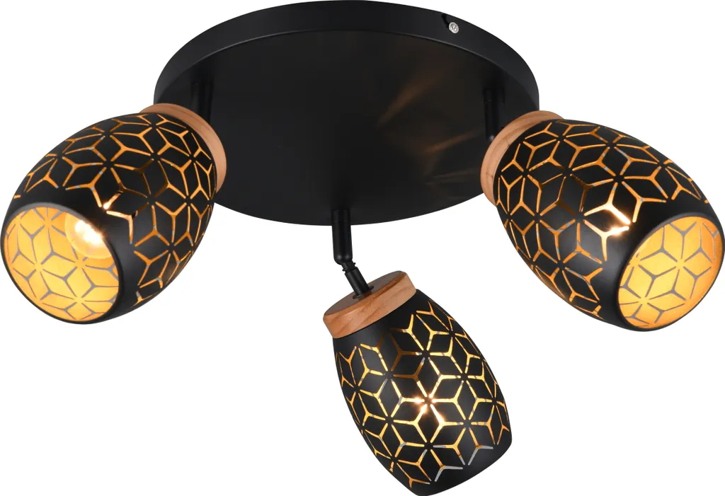 Plafonnier design pour salon et couloir BIDAR RL noir or et bois