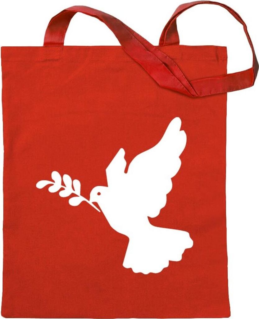 Kiwistar - Baumwolltasche - rot - Friedenstaube - Tragetasche Stoffbeutel Umhängetasche langer Henkel