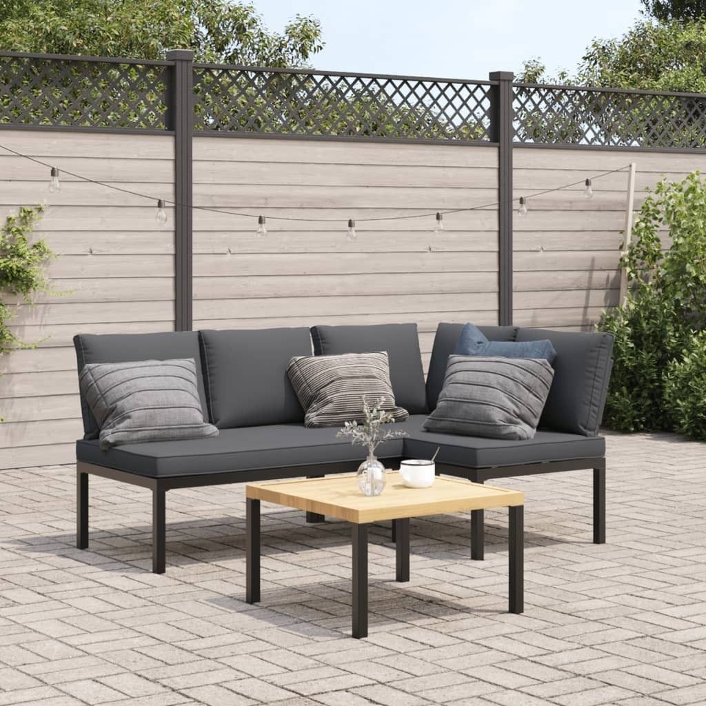 Möbel 3-tlg. Garten-Sofagarnitur mit Kissen Schwarz Aluminium - Gartenmöbelgarnituren 3283685