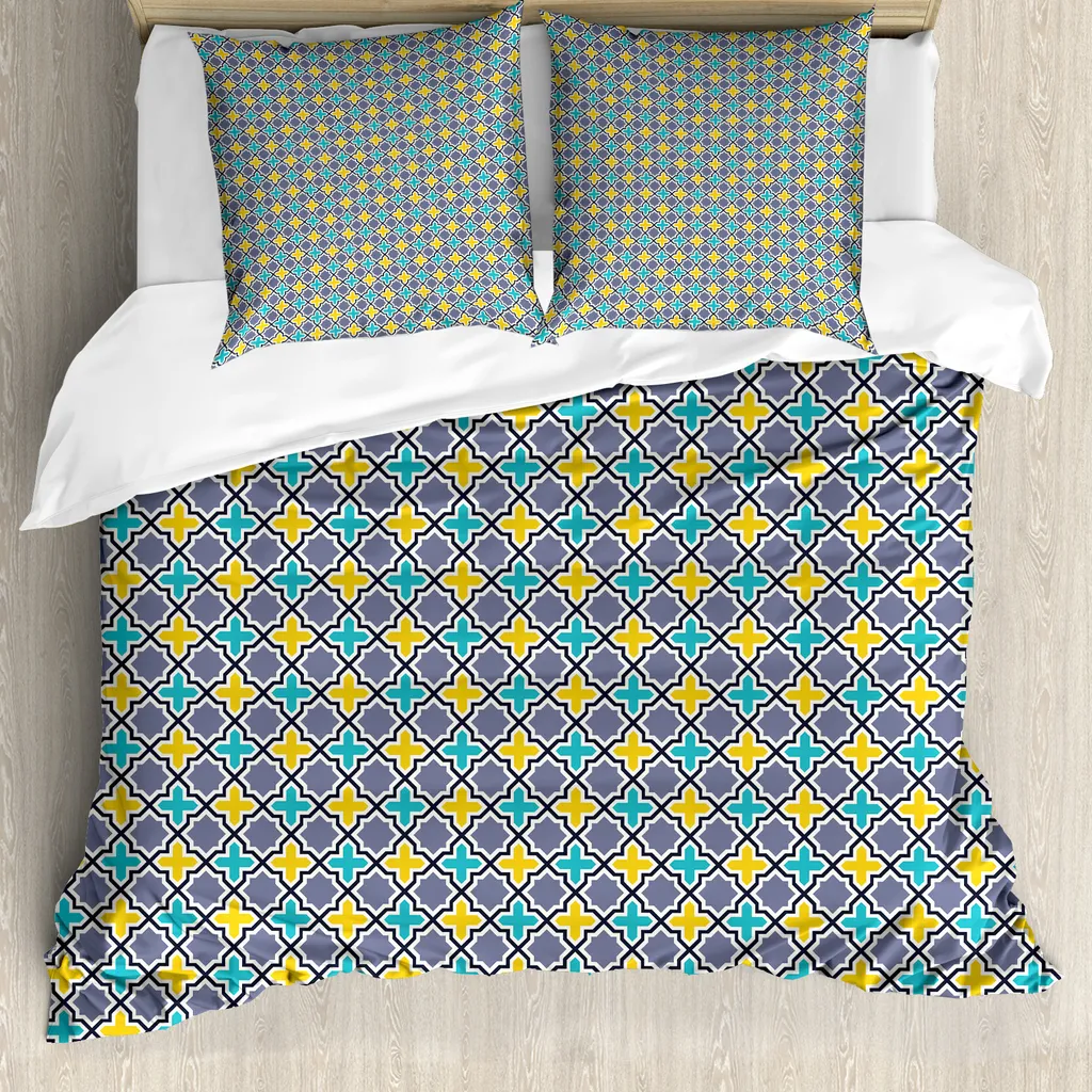 ABAKUHAUS Copripiumino Retrò 155x220: Parure Letto Antiacaro Viola e Giallo
