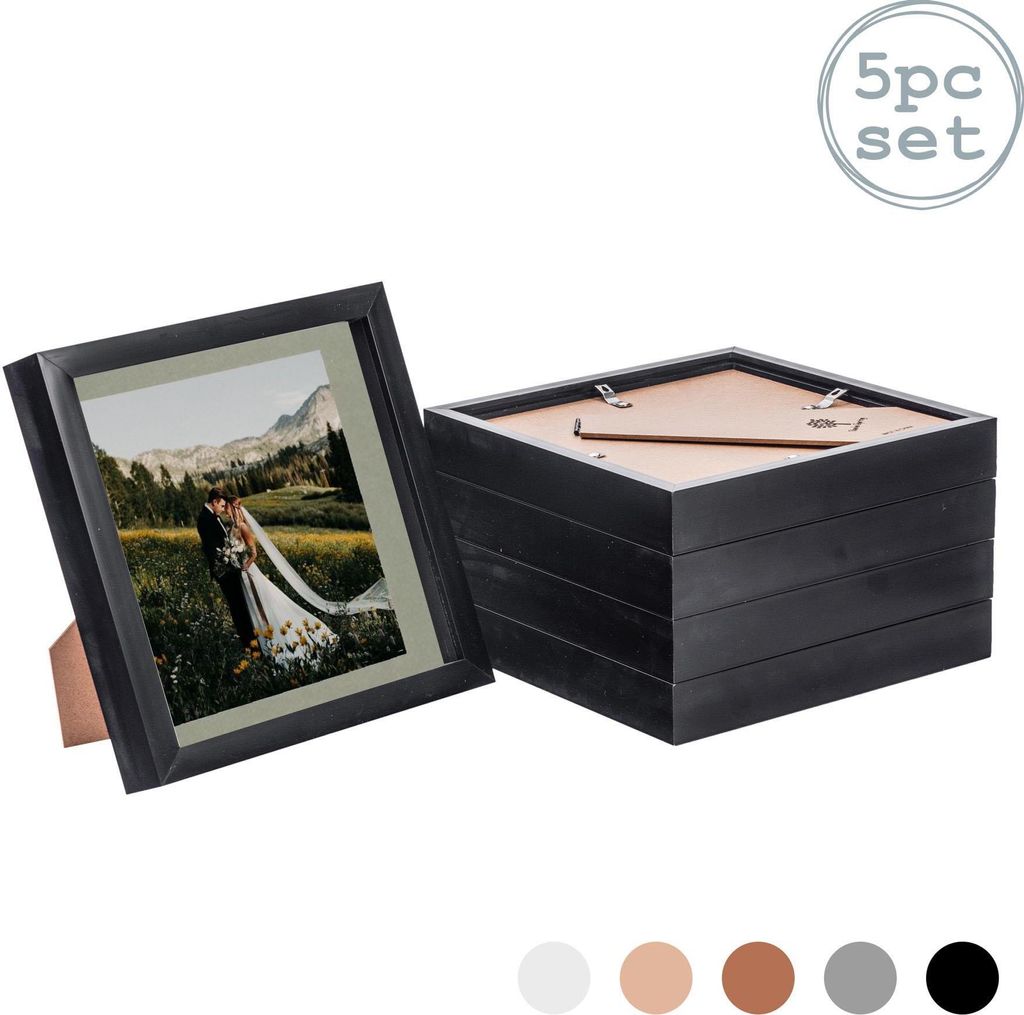 Nicola Spring 5 Stück 8 x 8 3D-Schatten-Kasten-Foto-Rahmen-Set - Craft Anzeigen Bilderrahmen mit 6 x 6 Montage - Glas Aperture - Schwarz / Grau