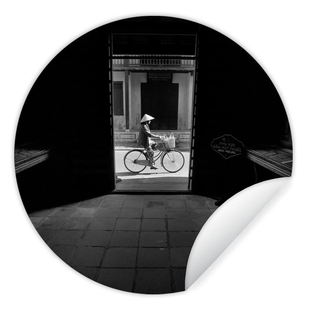 MuchoWow Runde Wandtattoo - Wandsticker Tapete Aufkleber Tür - Fahrrad - Straße - Architektur Ø 50 cm Selbstklebend und Repositionierbar - Wan...