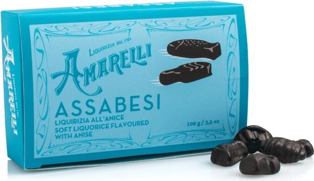 Amarelli Assabesi, Weiches Lakritz in lustigen Formen mit Produktbild 