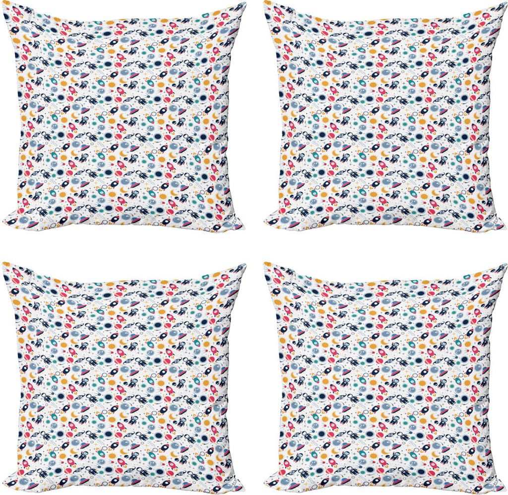 ABAKUHAUS Raumschiff Kissenbezug Set (4 Stück), Raum Silhouetten, Moderner Doppelseitiger Digitaldruck, 50 cm x 50 cm, Mehrfarbig