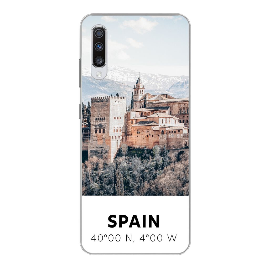 MuchoWow Handyhülle Schutzhülle Hülle für Samsung Galaxy A70 Spanien - Schloss - Vintage - Sommer Silikon Softcase Handy Hülle - Schutzhaube