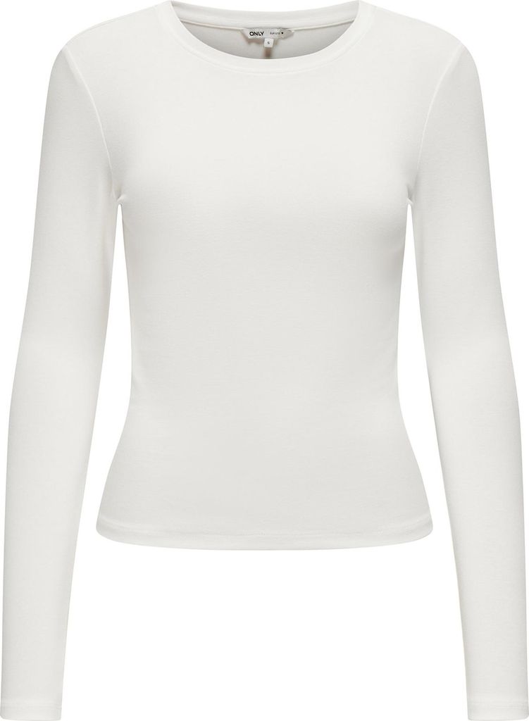 ONLY Damen Langarmshirt - ONLRILEY O-NECK TOP, Longsleeve, Rundhals, Baumwolle Stretch Ecru XL