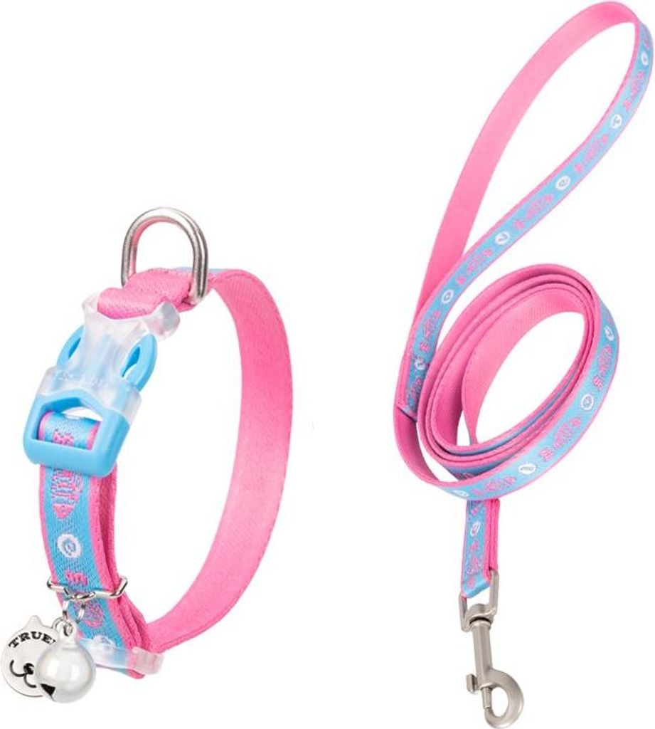 Blaues Katzengeschirr mit passender Leine, 18-28 cm Halsumfang und Aluminium-Glöckchen