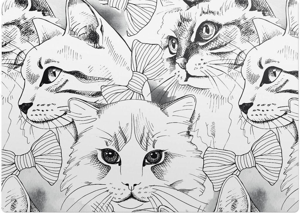 Katzen mit Schleifen – Bodenschutzmatte – Stuhlunterlage 140x100 cm – Rutschfest – Hartbodenmatte