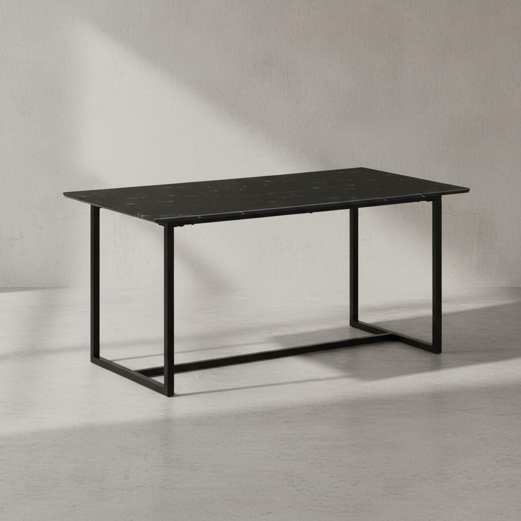Esszimmertisch 120x60x76 cm Küchentisch Schwarz in Marmor-Optik Modern, Esstisch Klein, Speisetisch Rechteckig, Tisch Esszimmer mit Metallbeinen
