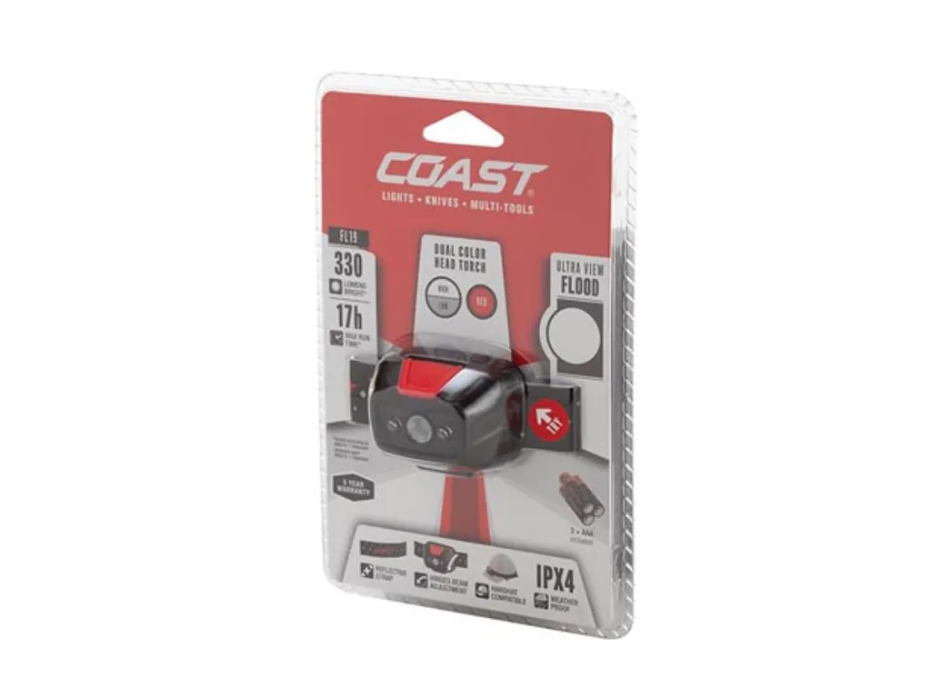 Lampe Frontale Coast FL19 Dimmable 320 Lumens Étanche avec LED Rouge